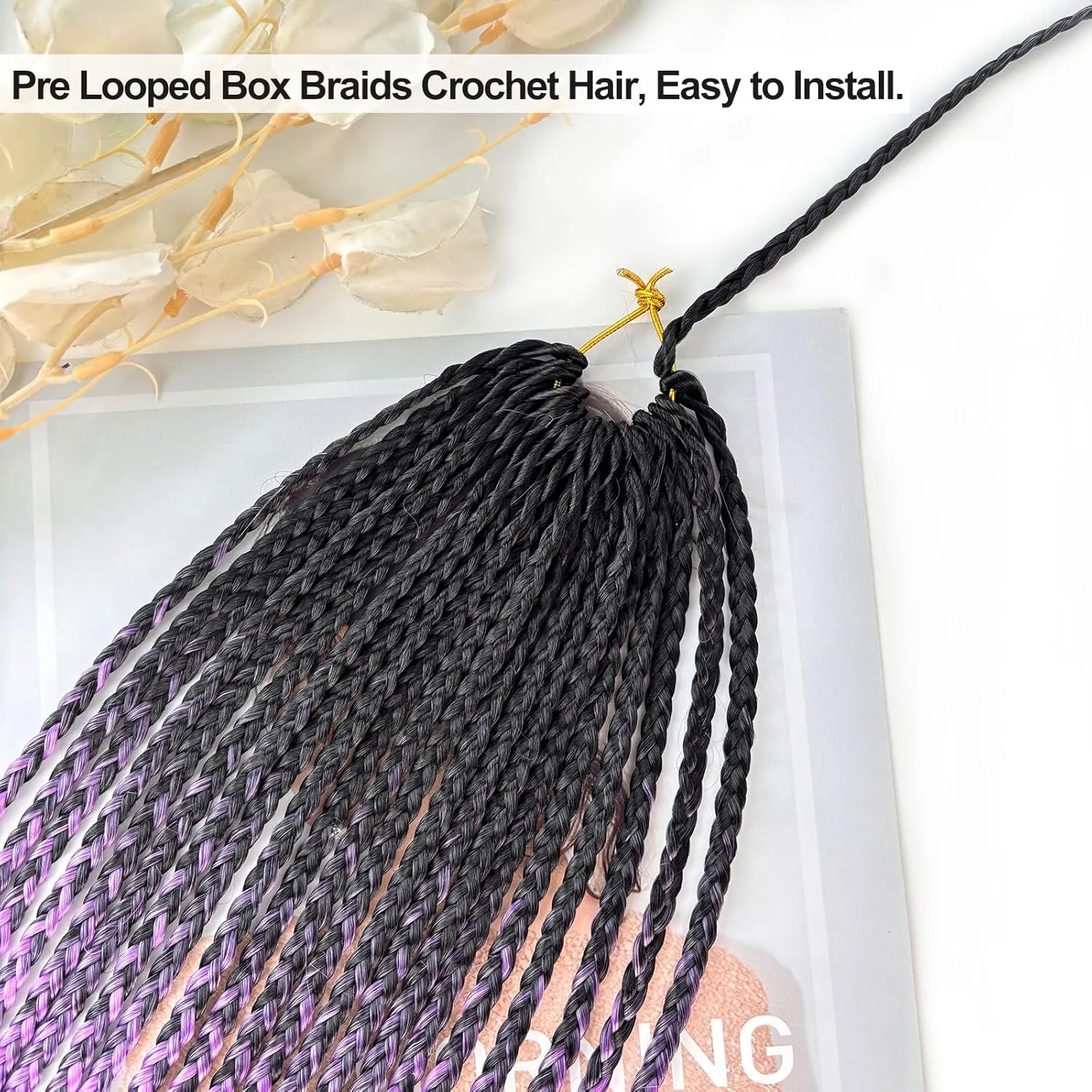 Ombre Purple Crochet Box Braids Pre Looped Crochet Braids for Women and Girl 20 Inch Small Size Thin Braid Hair Extension (Ombre Purple, 20 inch box braids 6 packs)