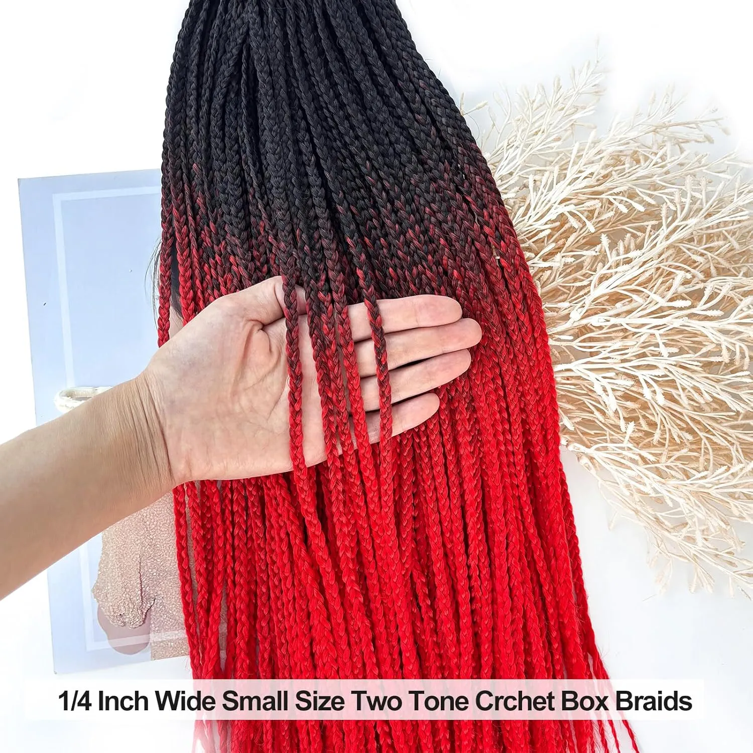 Ombre Red Crochet Braids Pre Looped 20 Inch T1B/red Box Braids Crochet Hair For African women Girl 6 Packs Small Size Crochet Box Braids Extension (Black to Red, 20 inch 6 packs)