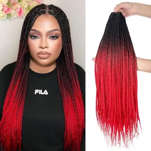 Ombre Red Crochet Braids Pre Looped 20 Inch T1B/red Box Braids Crochet Hair For African women Girl 6 Packs Small Size Crochet Box Braids Extension (Black to Red, 20 inch 6 packs)