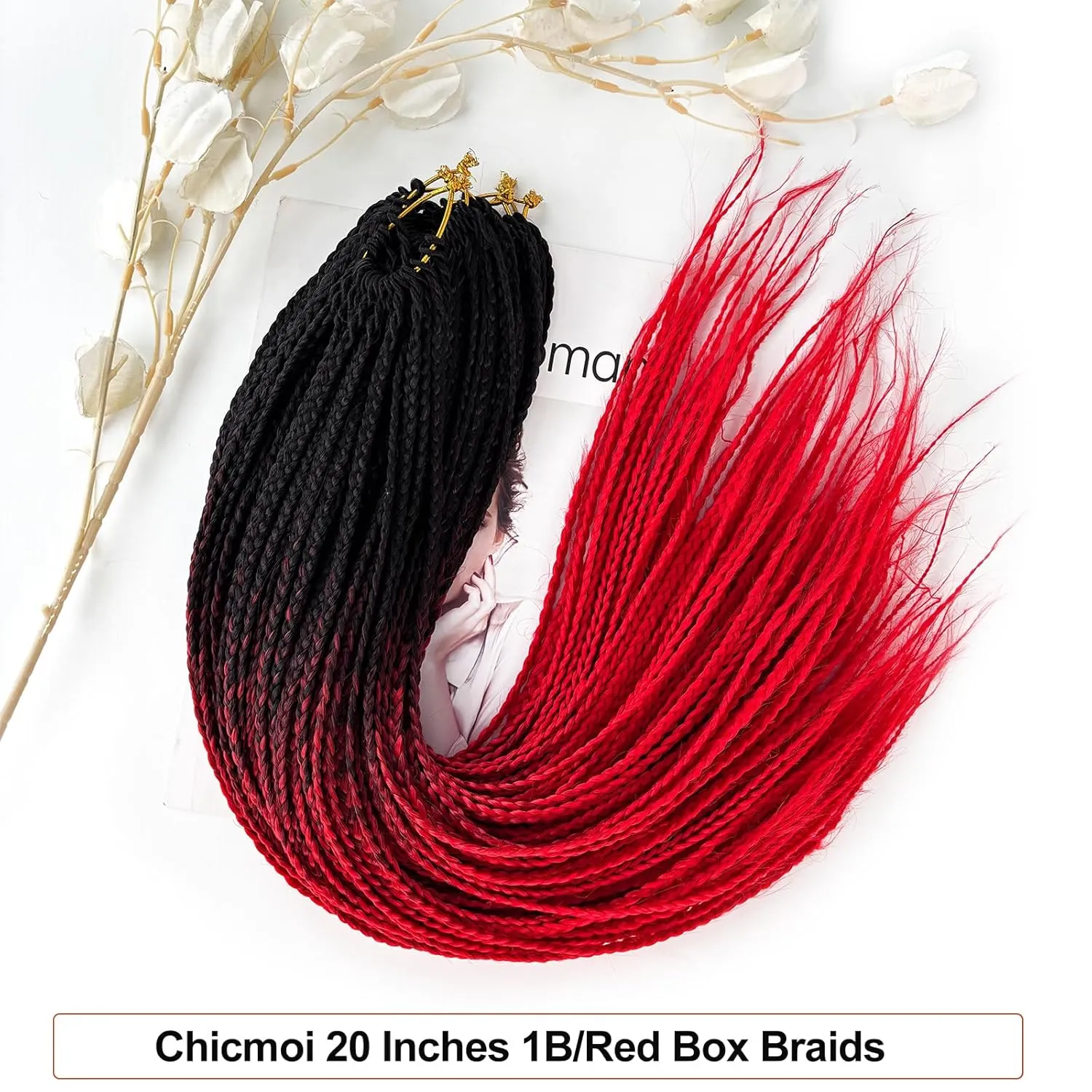Ombre Red Crochet Braids Pre Looped 20 Inch T1B/red Box Braids Crochet Hair For African women Girl 6 Packs Small Size Crochet Box Braids Extension (Black to Red, 20 inch 6 packs)