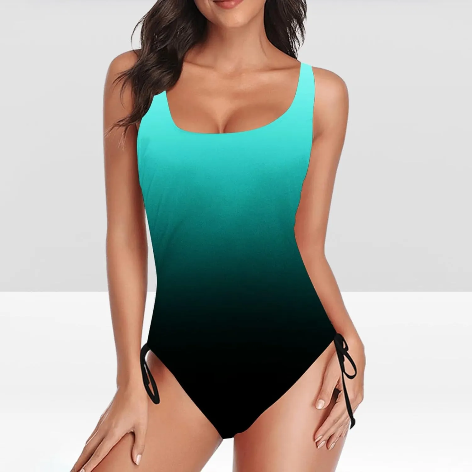 One Piece Swimsuit for Women 2025 Gradient Monokini Swimwear High Cut Athletic Sporty Slimming Bathing Suits