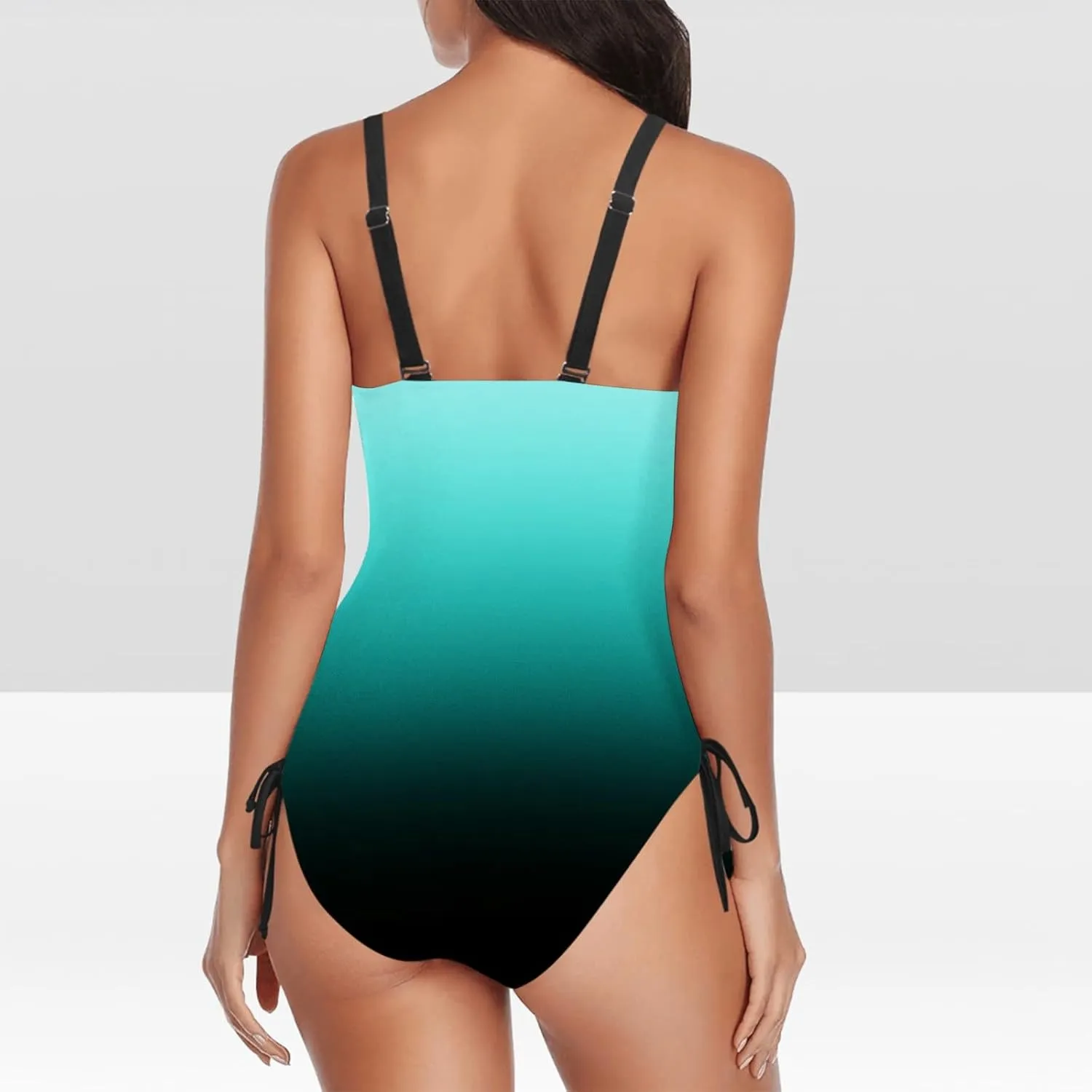 One Piece Swimsuit for Women 2025 Gradient Monokini Swimwear High Cut Athletic Sporty Slimming Bathing Suits