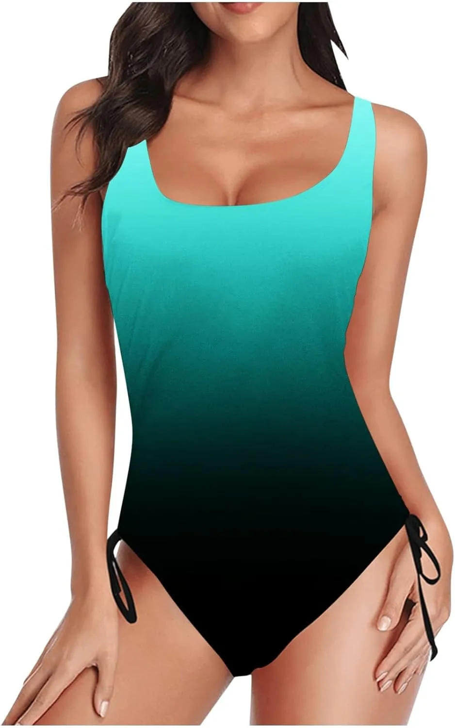 One Piece Swimsuit for Women 2025 Gradient Monokini Swimwear High Cut Athletic Sporty Slimming Bathing Suits