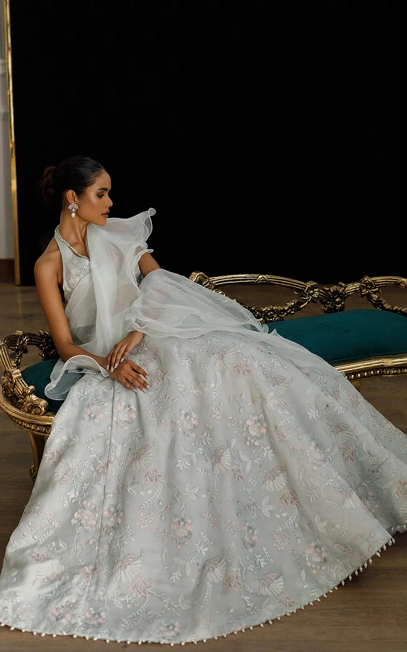 Organza Embroidered Blouse And Skirt