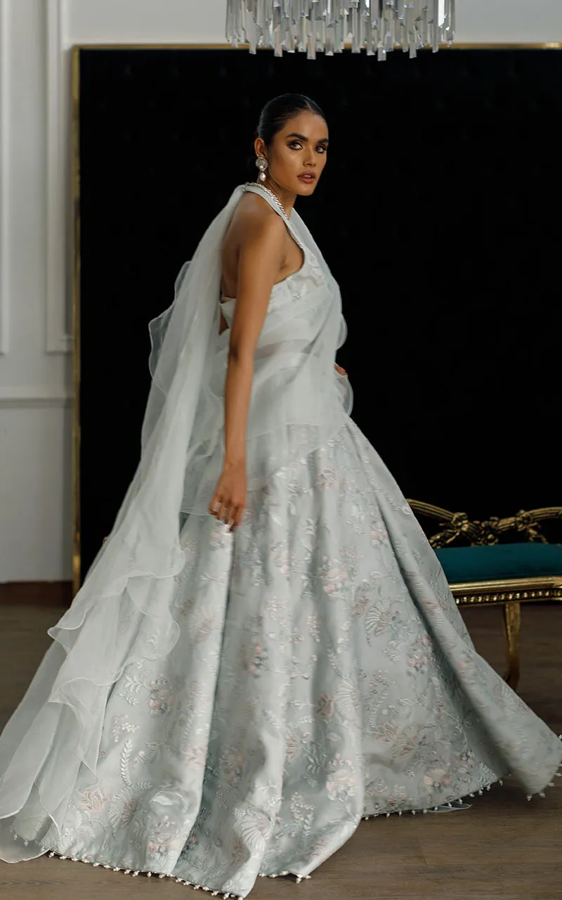 Organza Embroidered Blouse And Skirt