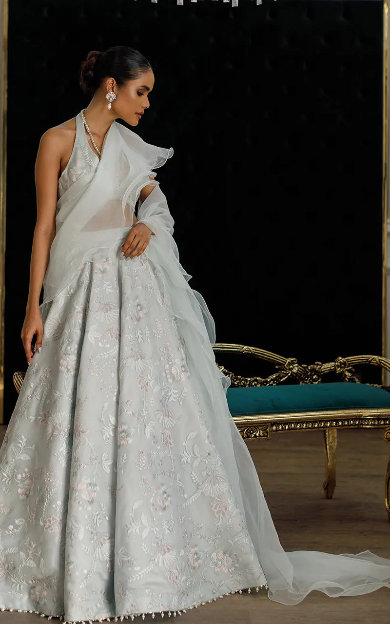 Organza Embroidered Blouse And Skirt