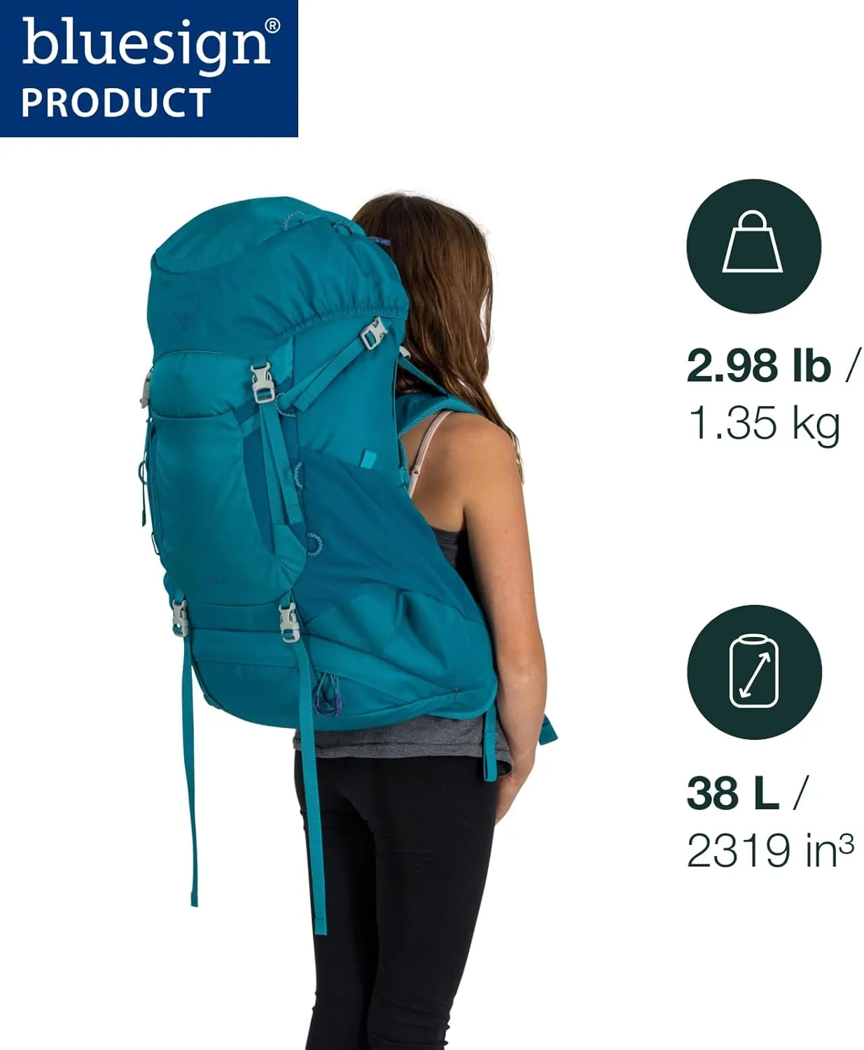 Osprey Ace 38L Kids' Backpacking Backpack, Green Canopy