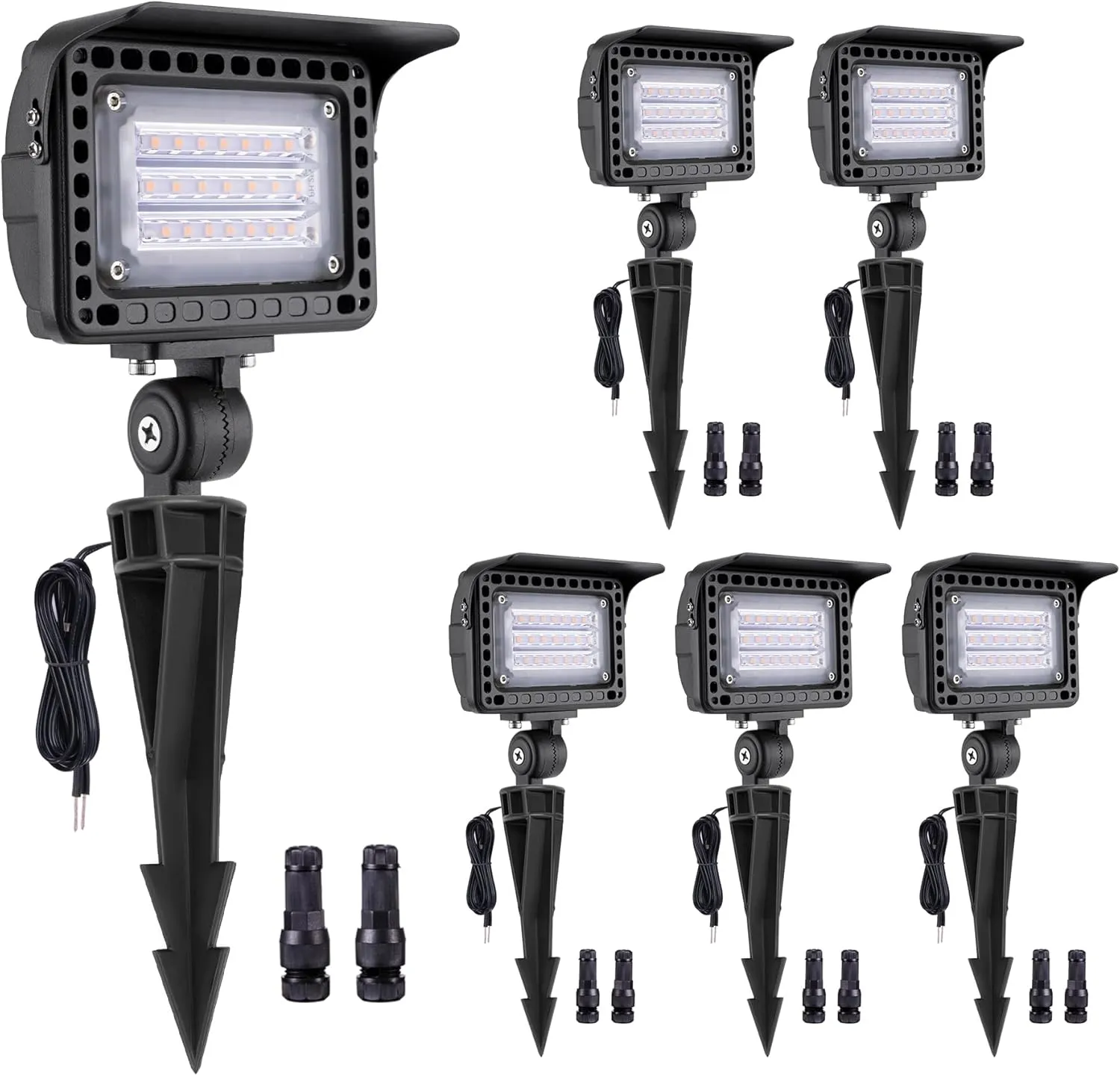 Outdoor Low Voltage LED Flood Lights - 12W 12V Landscape Wall Wash Lights, IP65 Waterproof Angle Adjustable Aluminum Brown Hardwired for Wall House Patio Backyard 6 Pack