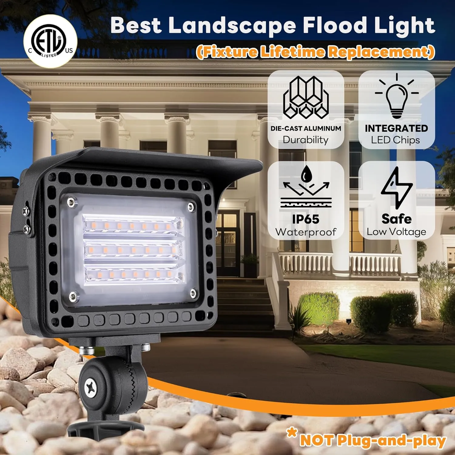 Outdoor Low Voltage LED Flood Lights - 12W 12V Landscape Wall Wash Lights, IP65 Waterproof Angle Adjustable Aluminum Brown Hardwired for Wall House Patio Backyard 6 Pack