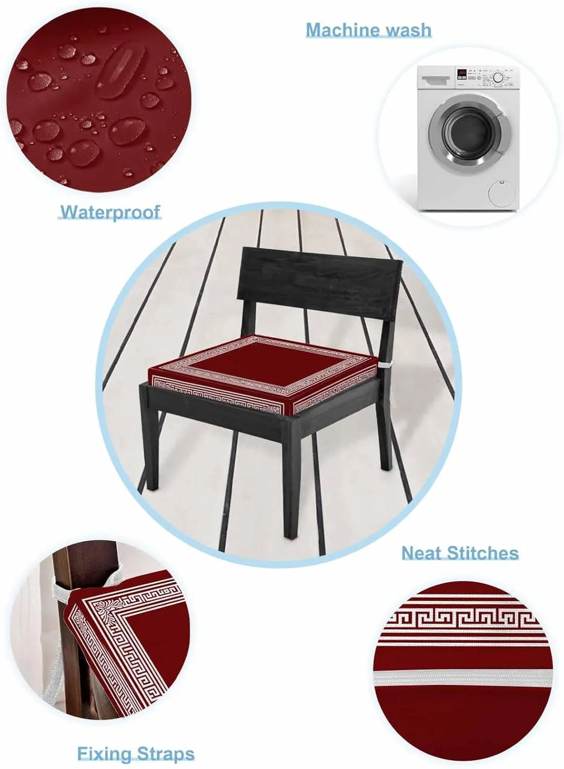 Outdoor Waterproof Cushion Covers Burgundy Red Key Pattern Replacement Stretch Seat Slipcover for Patio, Orange Back Print Geometric Chair Couch Sofa Covers Furniture Protector Set of 2,22x22IN