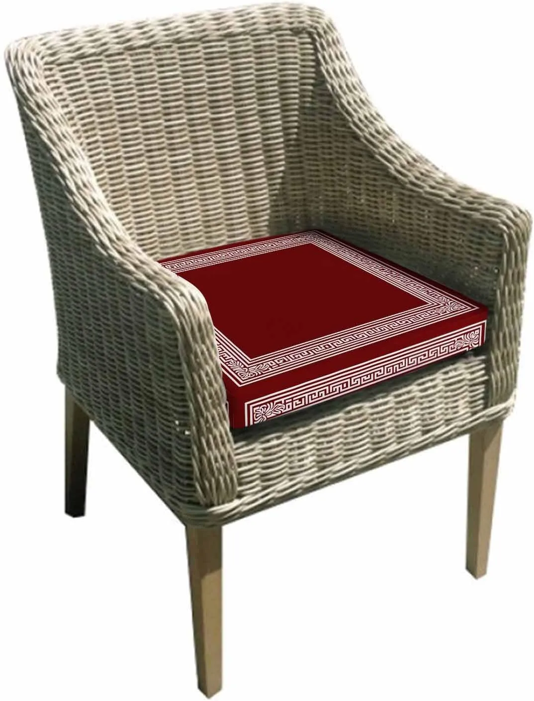 Outdoor Waterproof Cushion Covers Burgundy Red Key Pattern Replacement Stretch Seat Slipcover for Patio, Orange Back Print Geometric Chair Couch Sofa Covers Furniture Protector Set of 2,22x22IN