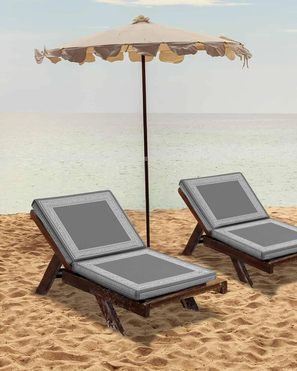 Outdoor Waterproof Cushion Covers Grey Key Pattern Replacement Stretch Seat Slipcover for Patio, Orange Back Print Geometric Chair Couch Sofa Covers Furniture Protector Set of 2,24x24IN