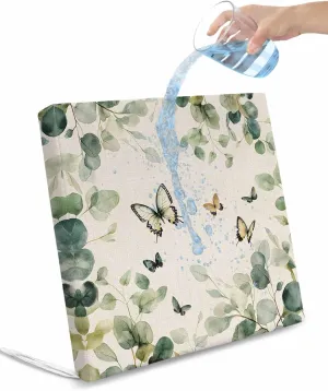 Outdoor Waterproof Cushion Covers Vintage Farm Butterfly Botanical Replacement Stretch Seat Slipcover for Patio, Pastoral Eucalyptus Leaves Chair Couch Sofa Covers Protector Set of 2,22x20IN