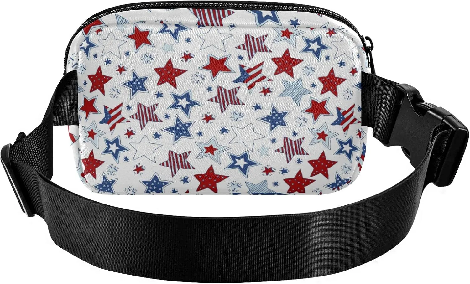 Oyihfvs American Flag Stars USA White and Blue Stars Seamless on White Adjustable Fanny Waist Pack Pouch, Waterproof Runners Sports Waist Pack Wallet for Sports Hiking Fitness Cycling Gym Women Men
