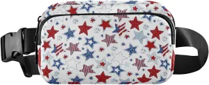 Oyihfvs American Flag Stars USA White and Blue Stars Seamless on White Adjustable Fanny Waist Pack Pouch, Waterproof Runners Sports Waist Pack Wallet for Sports Hiking Fitness Cycling Gym Women Men