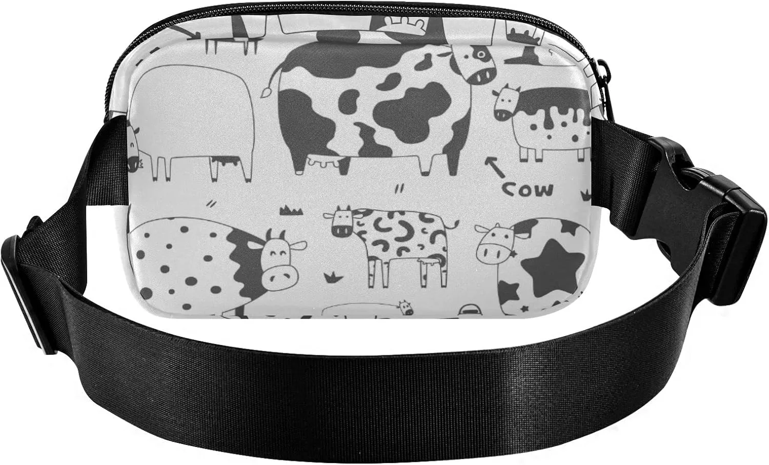 Oyihfvs Black White Cows Adjustable Fanny Waist Pack Pouch, Waterproof Runners Sports Waist Pack Wallet for Sports Hiking Fitness Cycling Gym Women Men