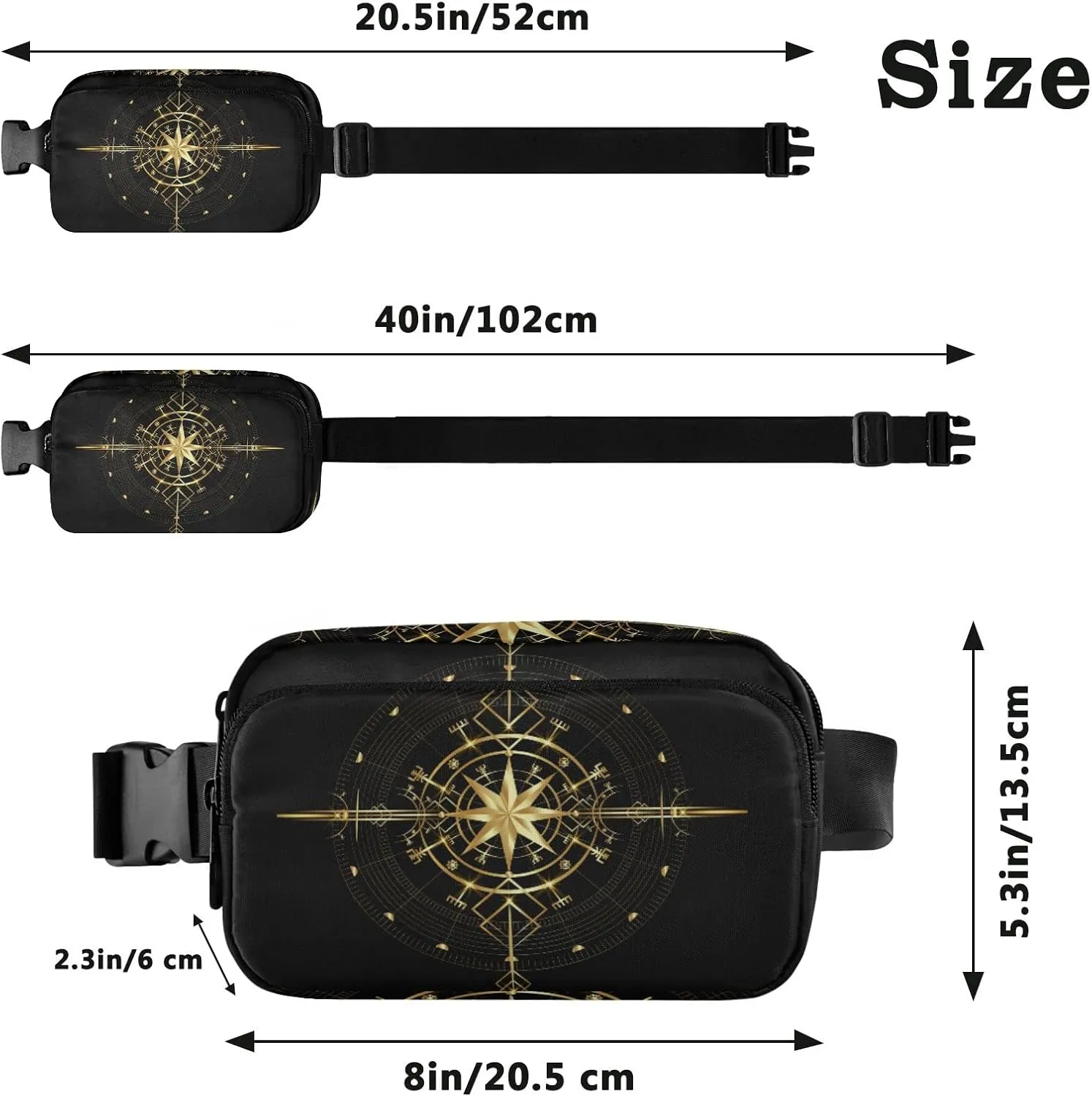 Oyihfvs Magic Ancient Wind Rose Magic Navigation Gold Compass Adjustable Fanny Waist Pack Pouch, Waterproof Runners Sports Waist Pack Wallet for Sports Hiking Fitness Cycling Gym Women Men