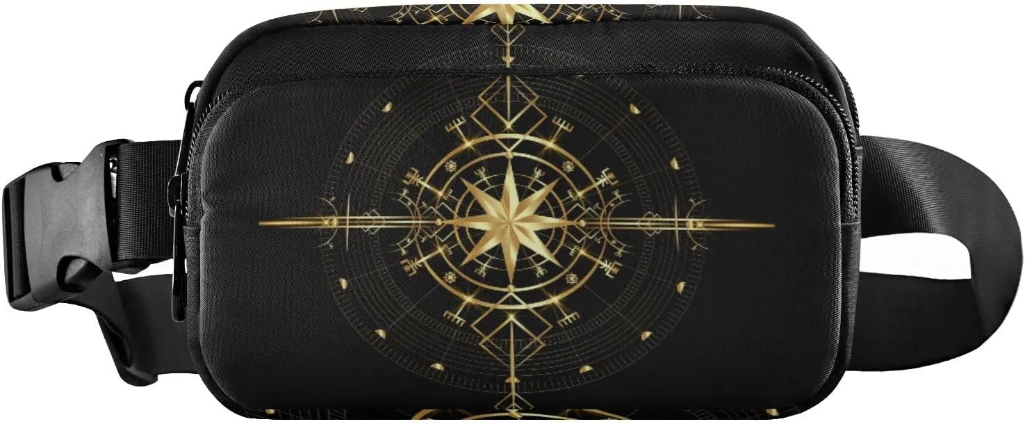 Oyihfvs Magic Ancient Wind Rose Magic Navigation Gold Compass Adjustable Fanny Waist Pack Pouch, Waterproof Runners Sports Waist Pack Wallet for Sports Hiking Fitness Cycling Gym Women Men