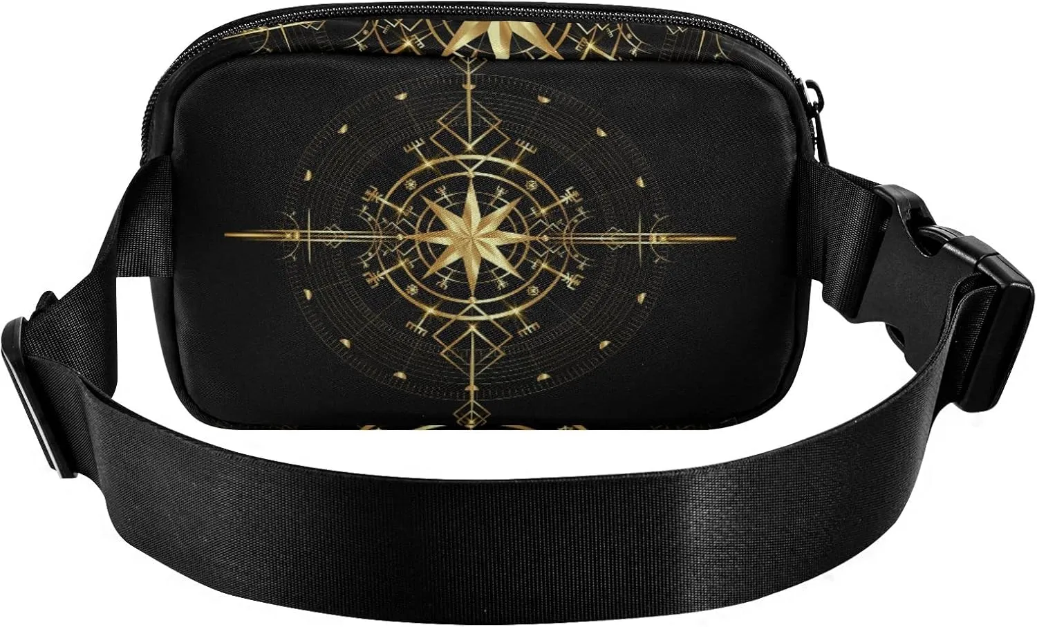 Oyihfvs Magic Ancient Wind Rose Magic Navigation Gold Compass Adjustable Fanny Waist Pack Pouch, Waterproof Runners Sports Waist Pack Wallet for Sports Hiking Fitness Cycling Gym Women Men