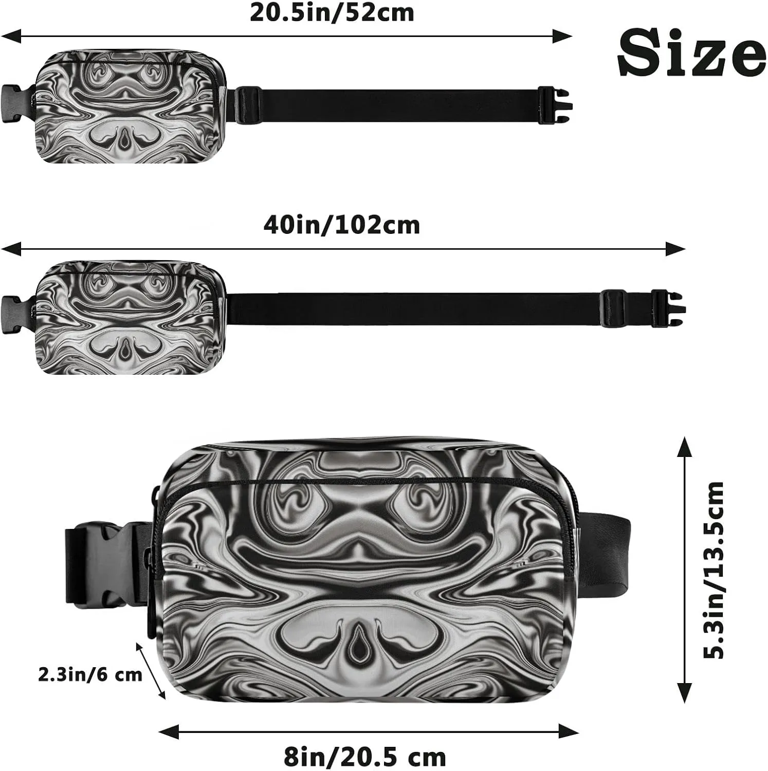 Oyihfvs Mineral, Marble Black and White with Nacre Abstract Paint Art Adjustable Fanny Waist Pack Pouch, Waterproof Runners Sports Waist Pack Wallet for Sports Hiking Fitness Cycling Gym Women Men