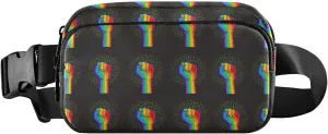 Oyihfvs Rainbow Fist Raised on Black Adjustable Fanny Waist Pack Pouch, Waterproof Runners Sports Waist Pack Wallet for Sports Hiking Fitness Cycling Gym Women Men