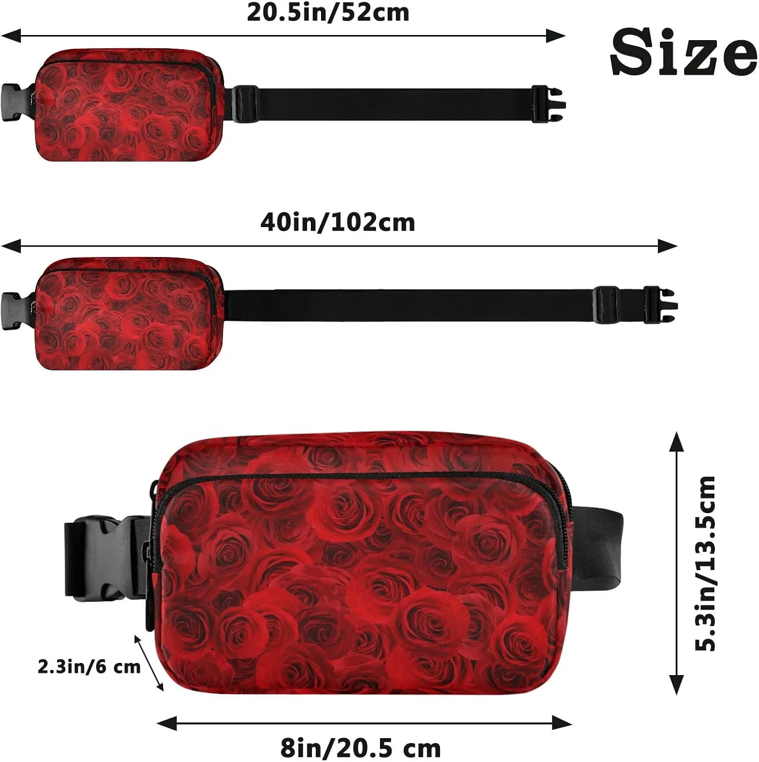 Oyihfvs Seamless Beautiful Red Roses Floral Flowers Texture Adjustable Fanny Waist Pack Pouch, Waterproof Runners Sports Waist Pack Wallet for Sports Hiking Fitness Cycling Gym Women Men