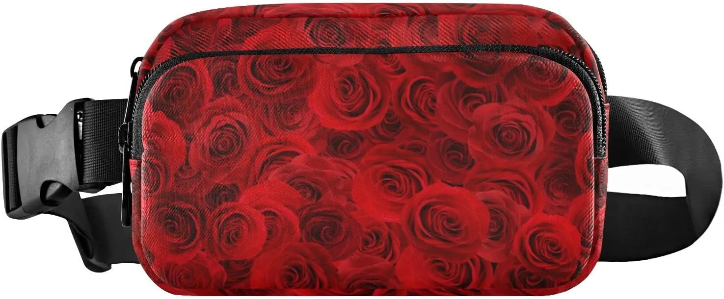 Oyihfvs Seamless Beautiful Red Roses Floral Flowers Texture Adjustable Fanny Waist Pack Pouch, Waterproof Runners Sports Waist Pack Wallet for Sports Hiking Fitness Cycling Gym Women Men