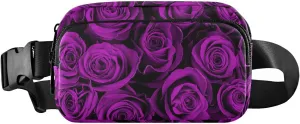 Oyihfvs Seamless Purple Rose Flowers Texture Adjustable Fanny Waist Pack Pouch, Waterproof Runners Sports Waist Pack Wallet for Sports Hiking Fitness Cycling Gym Women Men