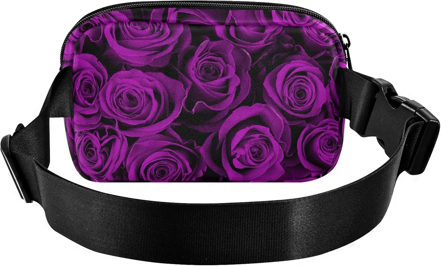 Oyihfvs Seamless Purple Rose Flowers Texture Adjustable Fanny Waist Pack Pouch, Waterproof Runners Sports Waist Pack Wallet for Sports Hiking Fitness Cycling Gym Women Men