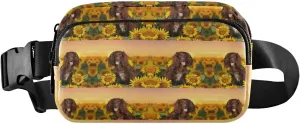 Oyihfvs Spaniel at Yellow Sunflowers Field Against Sundown Sunset Light Adjustable Fanny Waist Pack Pouch, Waterproof Runners Sports Waist Pack Wallet for Sports Hiking Fitness Cycling Gym Women Men
