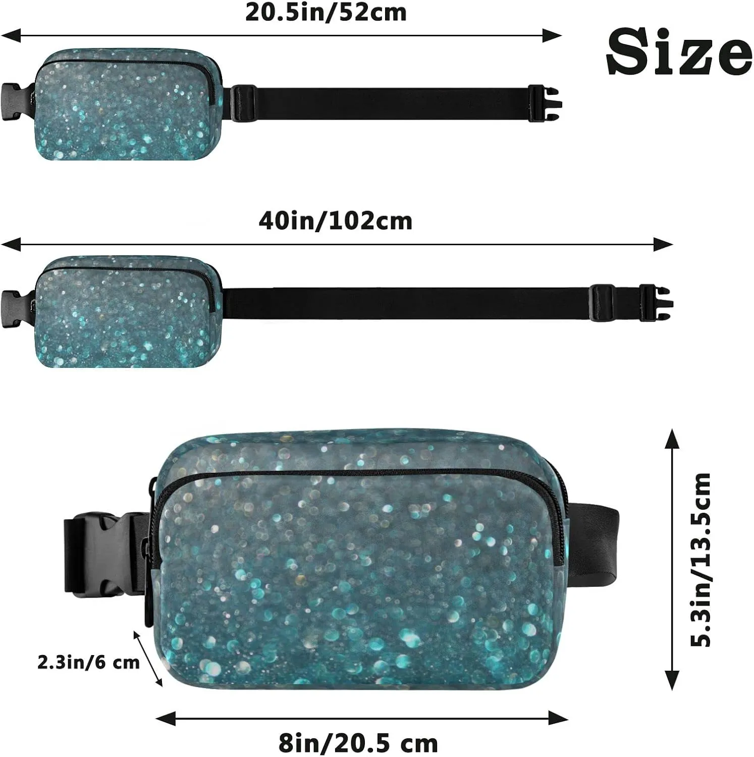 Oyihfvs Turquoise Blue and Silver White Defocused Lights Background Adjustable Fanny Waist Pack Pouch, Waterproof Runners Sports Waist Pack Wallet for Sports Hiking Fitness Cycling Gym Women Men