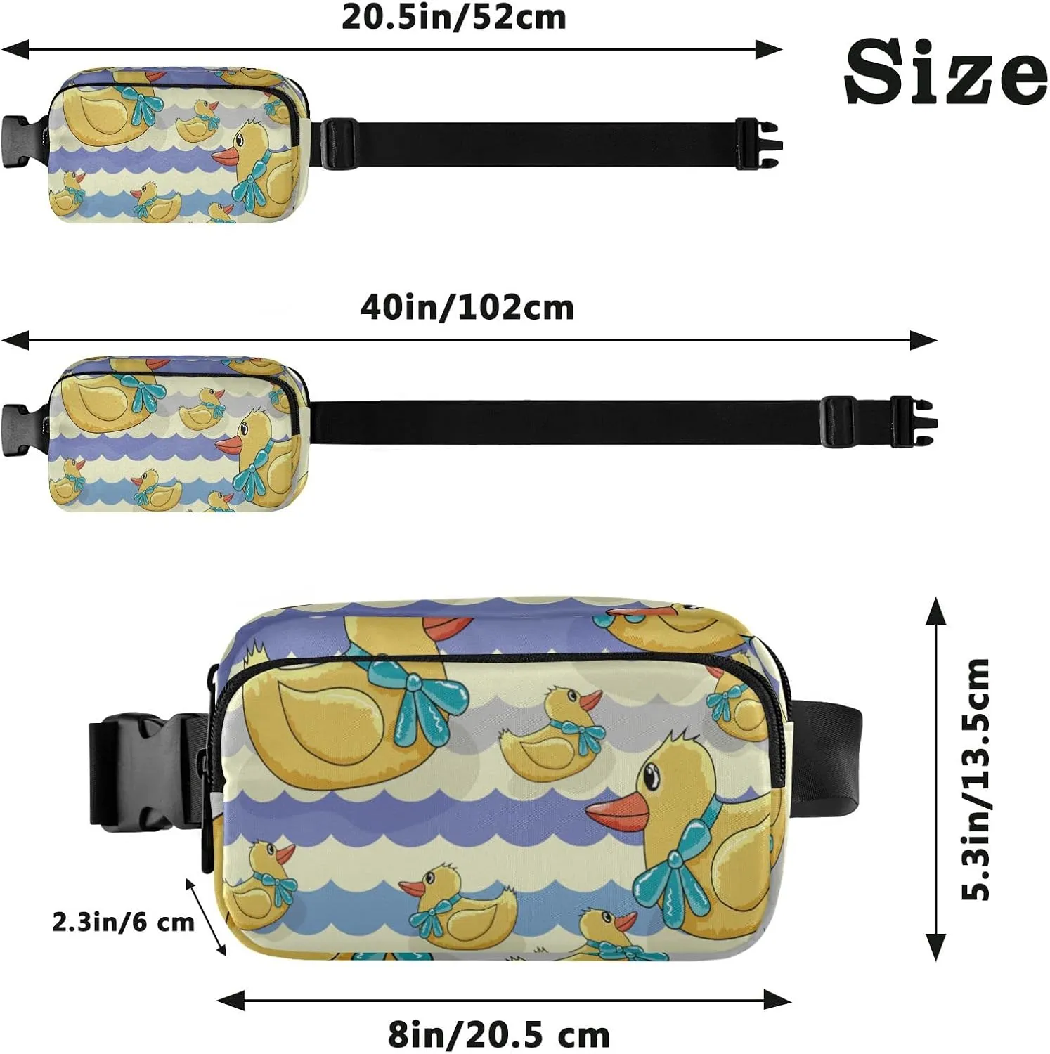 Oyihfvs Yellow Ducks with Turquoise Bow Tie Purple Chevron Adjustable Fanny Waist Pack Pouch, Waterproof Runners Sports Waist Pack Wallet for Sports Hiking Fitness Cycling Gym Women Men