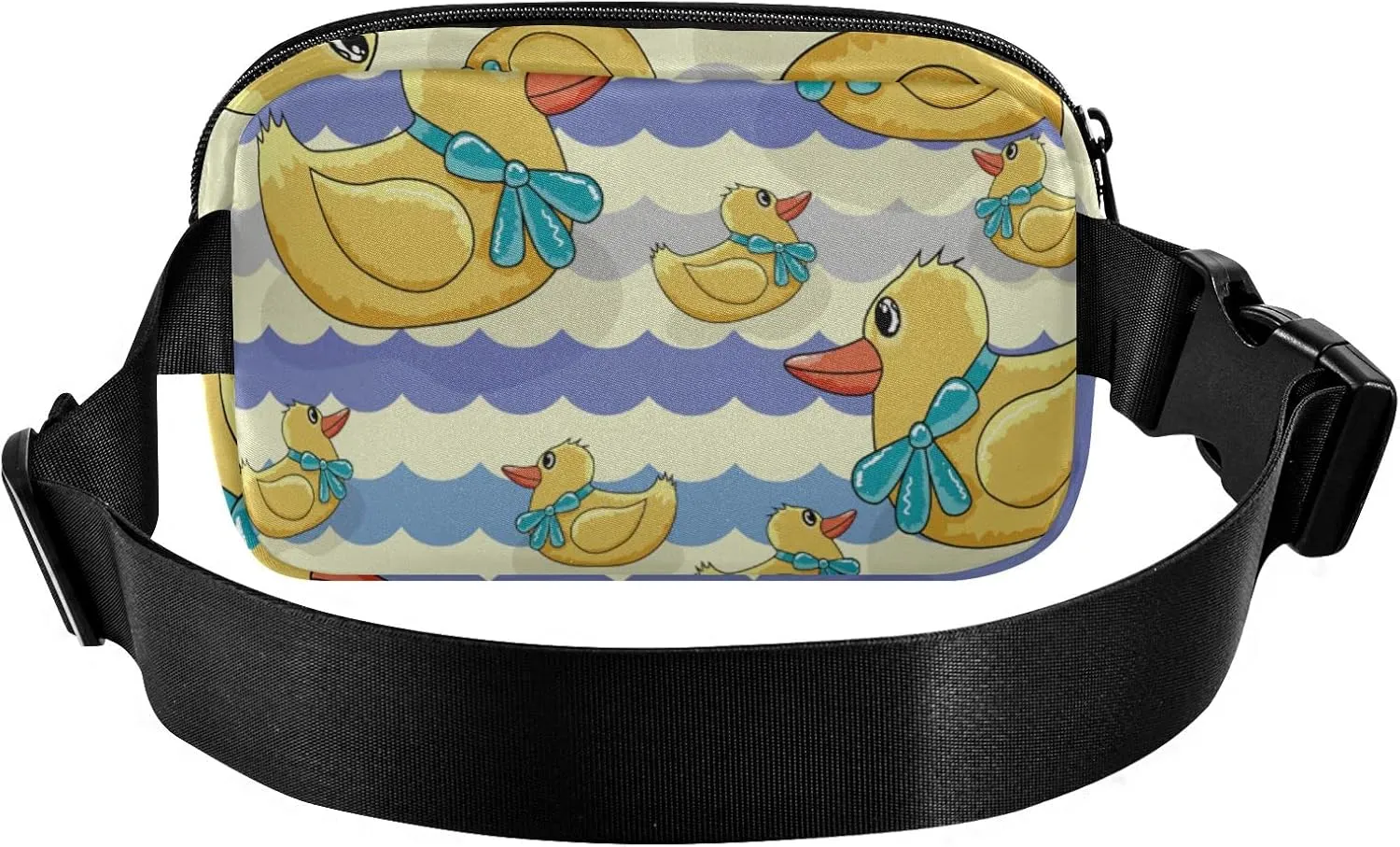Oyihfvs Yellow Ducks with Turquoise Bow Tie Purple Chevron Adjustable Fanny Waist Pack Pouch, Waterproof Runners Sports Waist Pack Wallet for Sports Hiking Fitness Cycling Gym Women Men