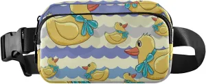 Oyihfvs Yellow Ducks with Turquoise Bow Tie Purple Chevron Adjustable Fanny Waist Pack Pouch, Waterproof Runners Sports Waist Pack Wallet for Sports Hiking Fitness Cycling Gym Women Men