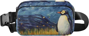 Painting Penguin Fanny Pack Waist Pack Water Resistant Extendable Buckle Strap Crossbody Purse Travel Pouch for Running Hiking Training 8×5.3×1.6 inches