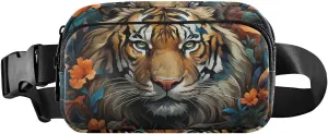 Painting Tiger Face Fanny Pack Waist Pack Water Resistant Extendable Buckle Strap Crossbody Purse Travel Pouch for Running Hiking Training 8×5.3×1.6 inches