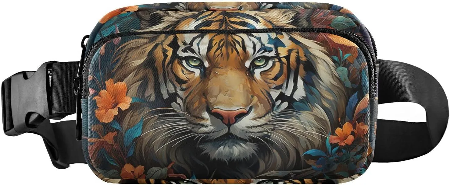 Painting Tiger Face Fanny Pack Waist Pack Water Resistant Extendable Buckle Strap Crossbody Purse Travel Pouch for Running Hiking Training 8×5.3×1.6 inches