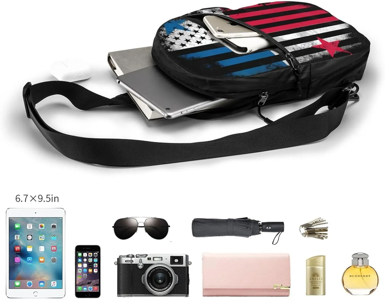Panamanian American Flag Panama Portable Crossbody Bag Foldable Sling Bags Sports Gym Chest Daypack Reusable Shoulder Backpack Casual Diagonally Rucksack Fanny Packs