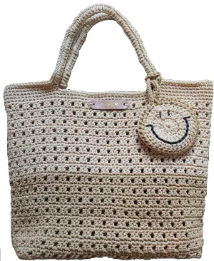 Paracord Carry Bag with Smile Keychain, Multi-Use Carryall, Beige