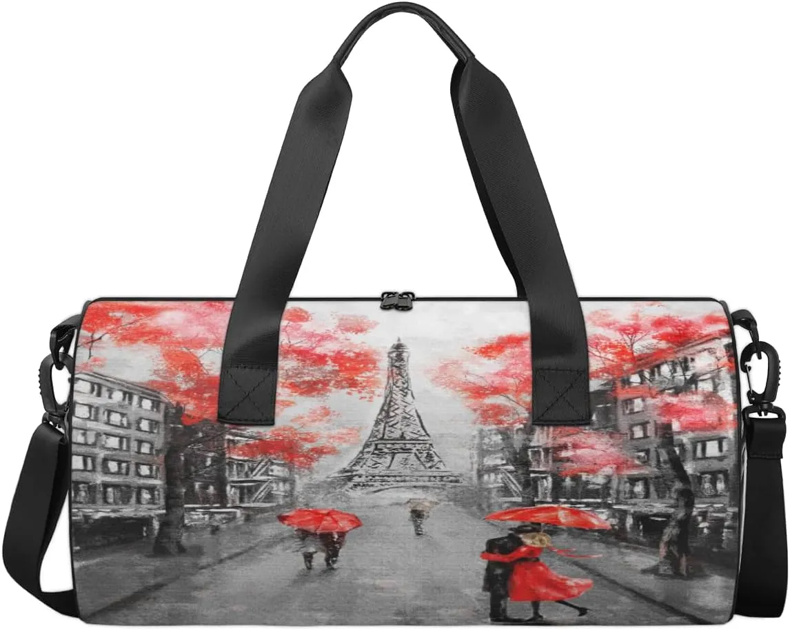 Paris Eiffel Tower Travel Duffel Bag Romance Couple Lover Sports Gym Bag Men Women Sports Travel Luggage Bag 17.6”×9”×9 “ Duffel Bag Weekend Overnight Gym Bag Nvenient For Carrying