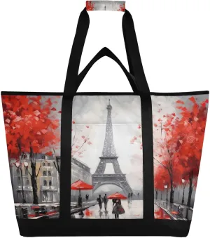 Paris Tower Street Reusable Insulated Lunchbox Cooler Bag, Leakproof Kitchen Grocery Bag Collapsible Portable Cooler Tote Bag for Picnic, Camping, Office, Travel