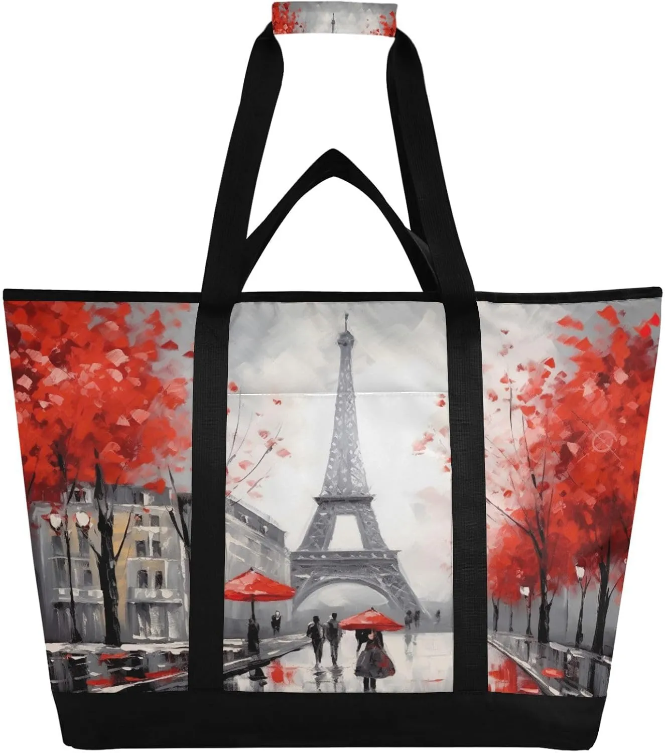 Paris Tower Street Reusable Insulated Lunchbox Cooler Bag, Leakproof Kitchen Grocery Bag Collapsible Portable Cooler Tote Bag for Picnic, Camping, Office, Travel
