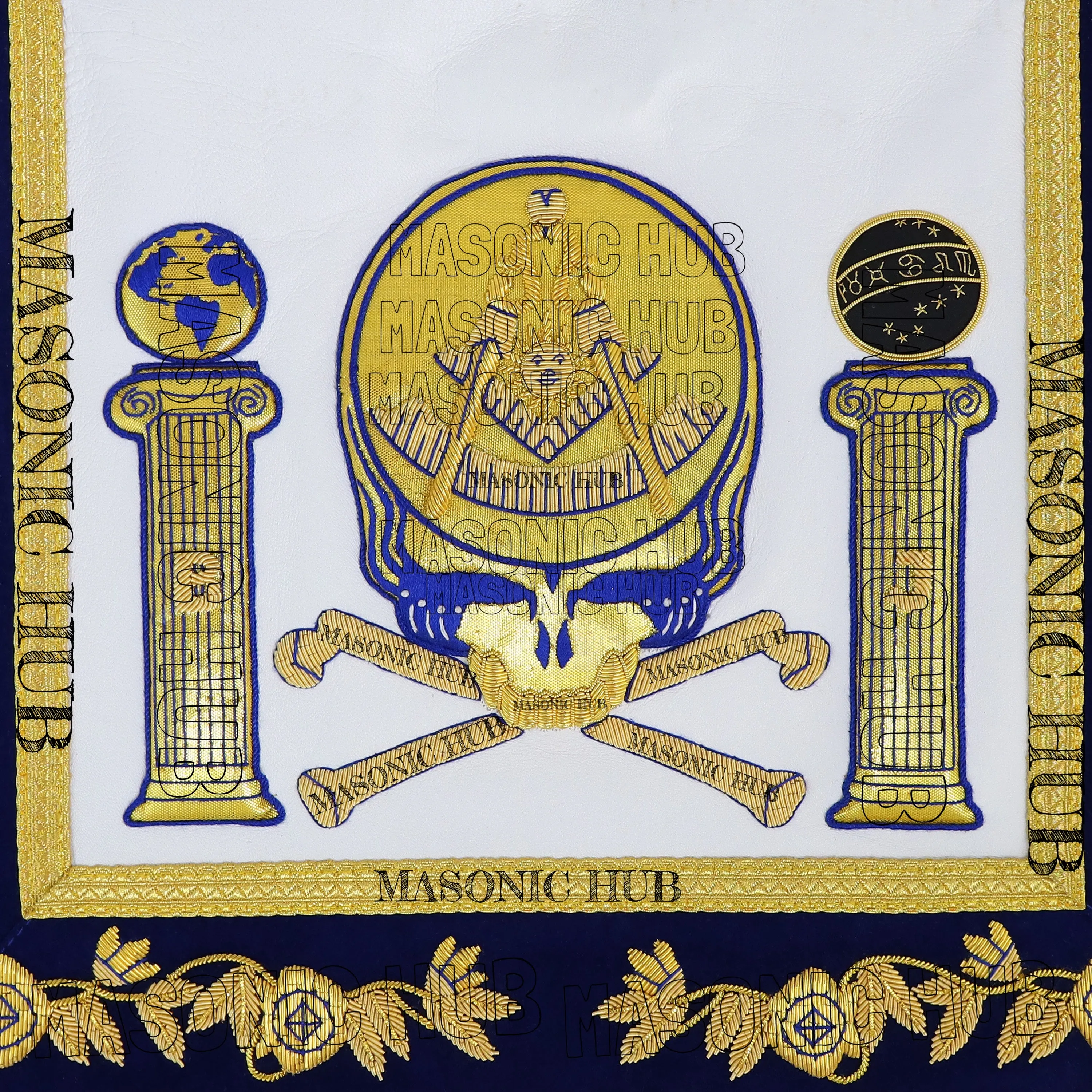 Past Master Skull & Cross Bones 100% Lambskin Masonic Apron - Handcrafted