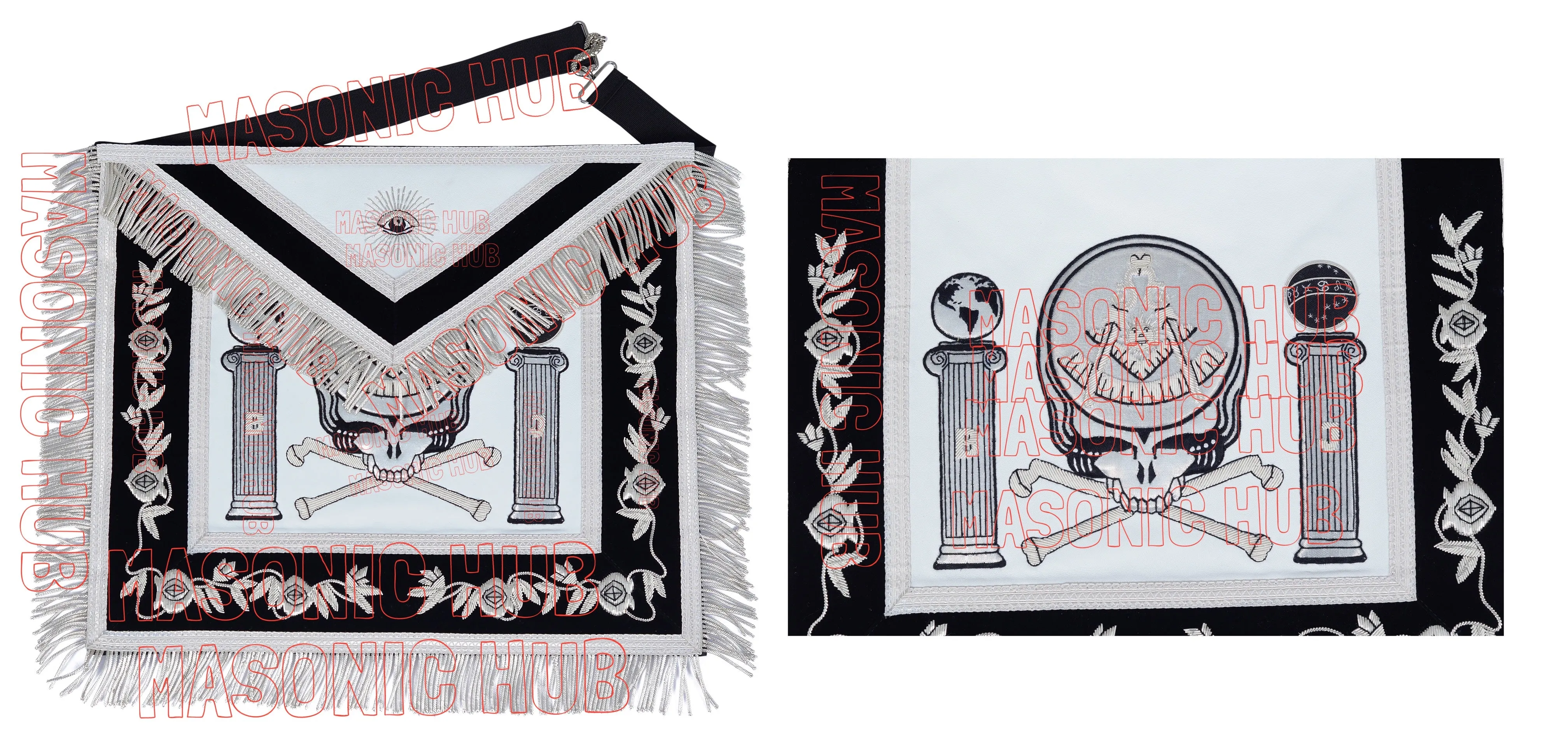 Past Master Skull & Cross Bones 100% Lambskin Masonic Apron - Handcrafted
