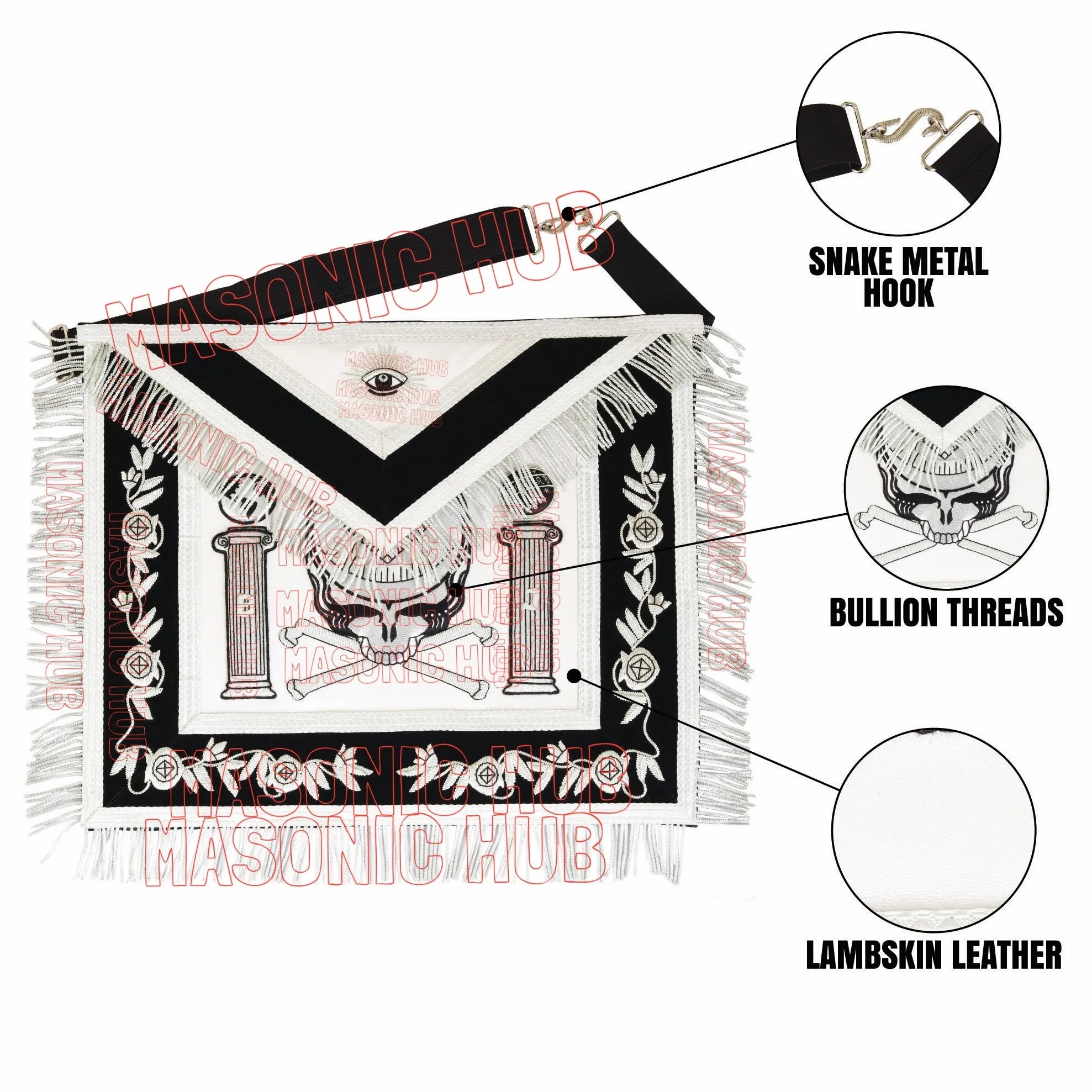 Past Master Skull & Cross Bones 100% Lambskin Masonic Apron - Handcrafted