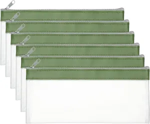 PATIKIL 8.7x3.9 Inch Money Bags with Zipper, 6 Pcs Clear PVC Cash Deposit Bank Pouch Envelopes Makeup Bag Check Wallet for Coin Cosmetics Bill, Green