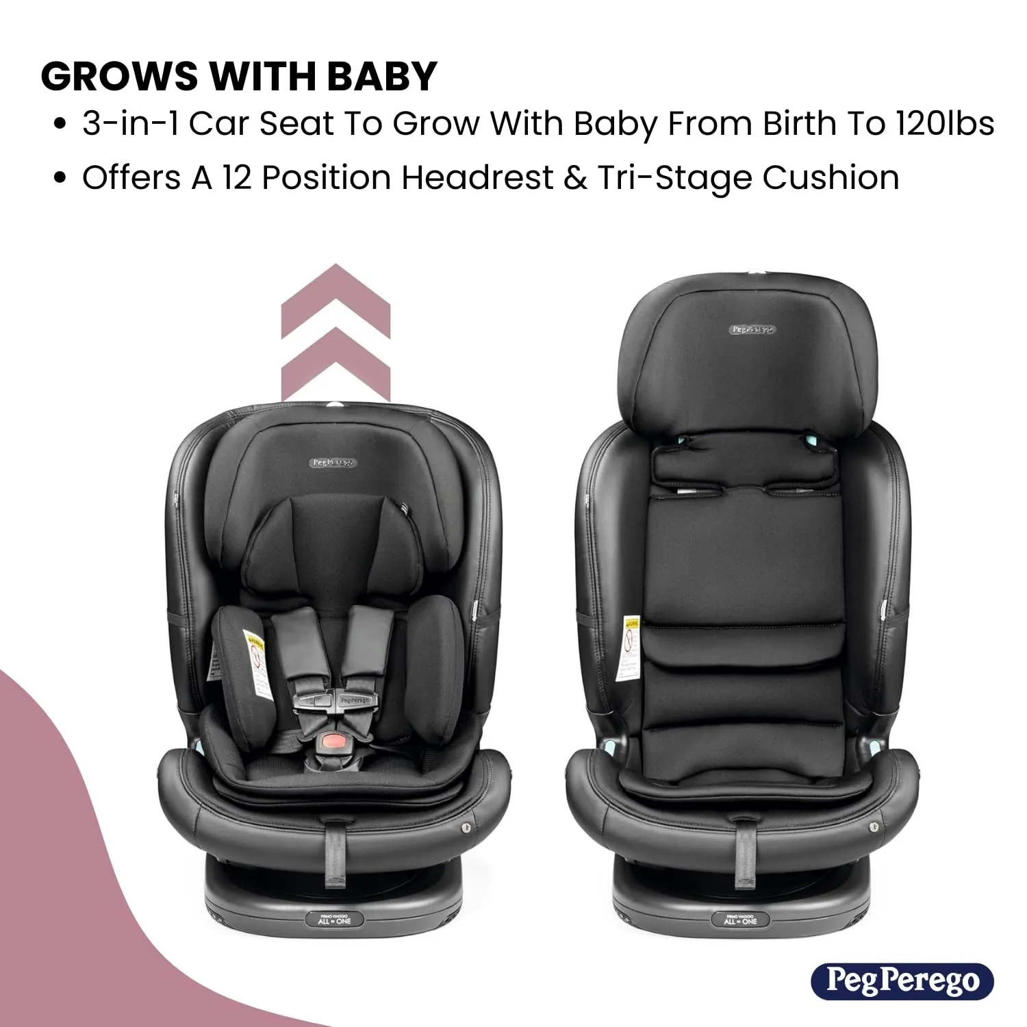 Peg Perego Primo Viaggio All-in-One Convertible Car Seat – Newborn to 10  Years – 5-120 lbs – Height Adjustable & Slim, 100% FR-Free, Made in Italy, Mercury (Grey)