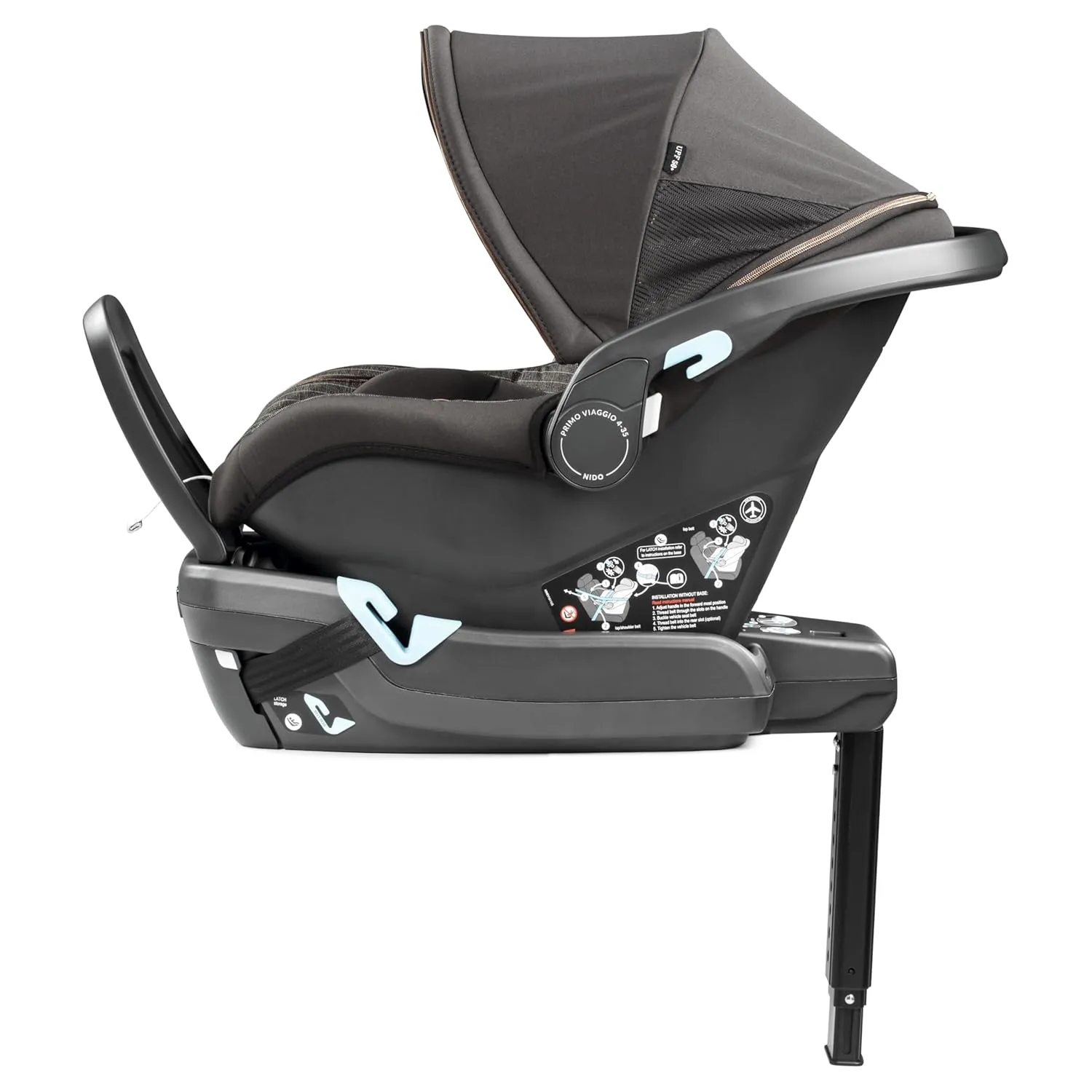 Peg Perego Primo Viaggio Nido - Rear Facing Infant Car Seat - Includes Base with Load Leg & Anti-Rebound Bar - for Babies 4 to 30 lbs - Made in Italy - Fiat 500 (Grey)