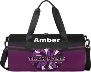 Personalized Cheer Bag for Women, Custom Name Overnight Duffel Bags Sport Gym Bag Travel Weekender Bag for Cheerleader Team Gifts, Black Dark Purple