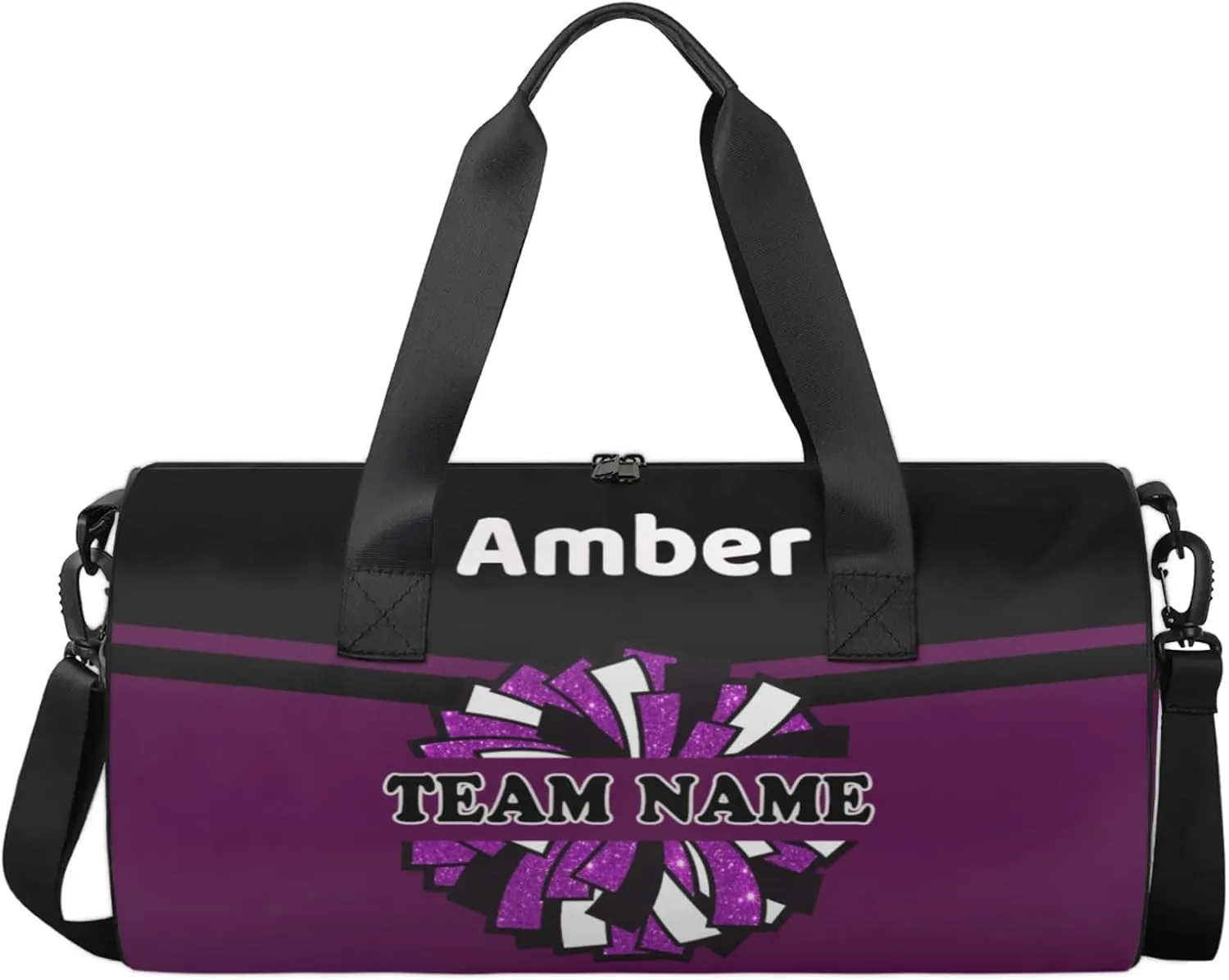Personalized Cheer Bag for Women, Custom Name Overnight Duffel Bags Sport Gym Bag Travel Weekender Bag for Cheerleader Team Gifts, Black Dark Purple